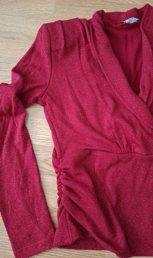 Bordo V Yakalı Uzun Kollu simli - Görsel 2