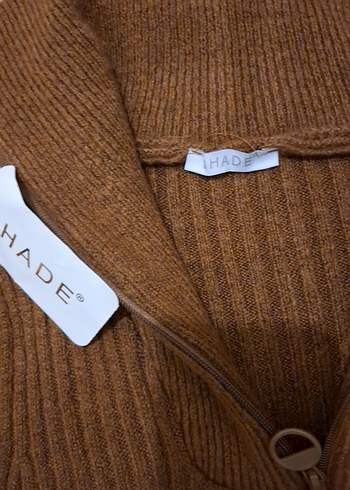 Dik Yaka Kahverengi triko Kadın Kazak - Görsel 2