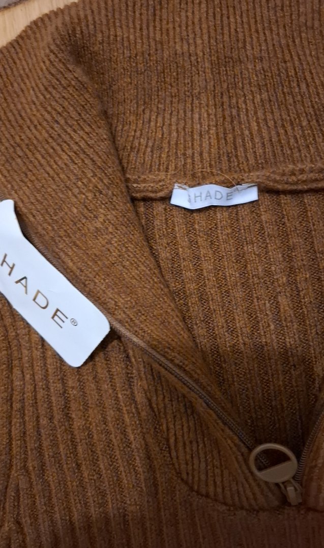 Dik Yaka Kahverengi triko Kadın Kazak - Görsel 2