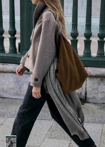 Kahverengi kadife Fermuarlı Kadın Çanta - Görsel 2