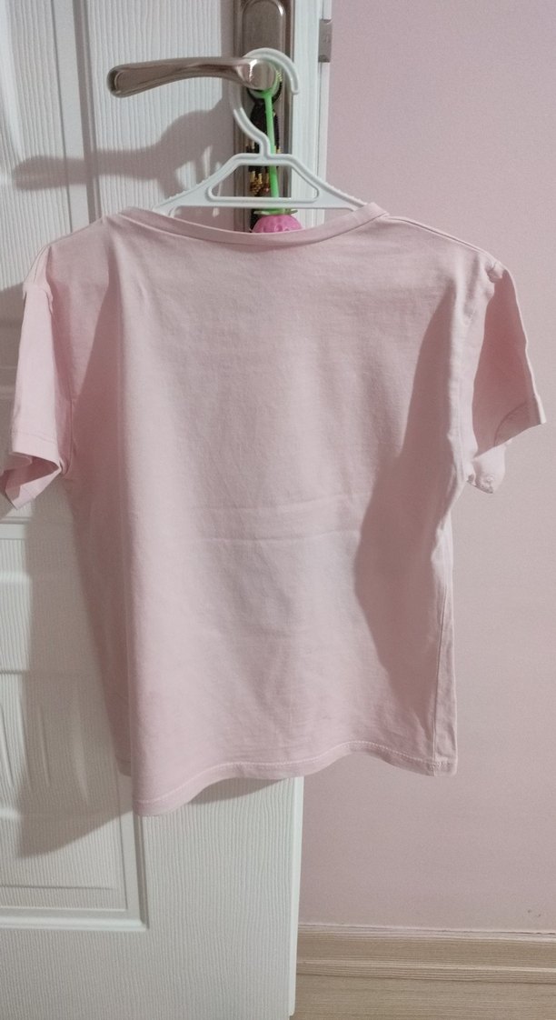 Pembe Kız Çocuk Baskılı Kısa Kollu Tişört - Görsel 2