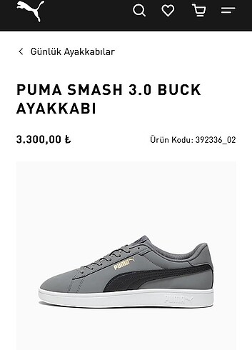 41 Beden gri Renk Puma Smash 3.0 Buck Ayakkabı