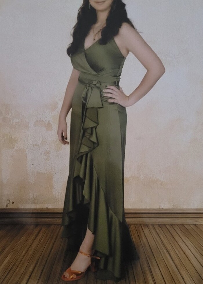 Haki renk abiye elbise  - Görsel 3