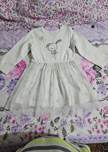 HelloBaby Uzun Kollu Beyaz Kız Elbisesi