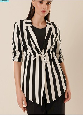 Zebra Desenli Kemerli Kadın Blazer
