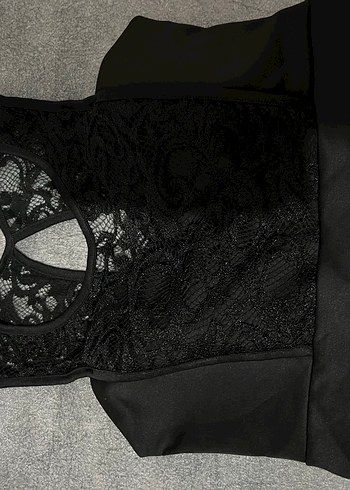 Dantel Detaylı Siyah Midi Gotik Elbise - Görsel 2