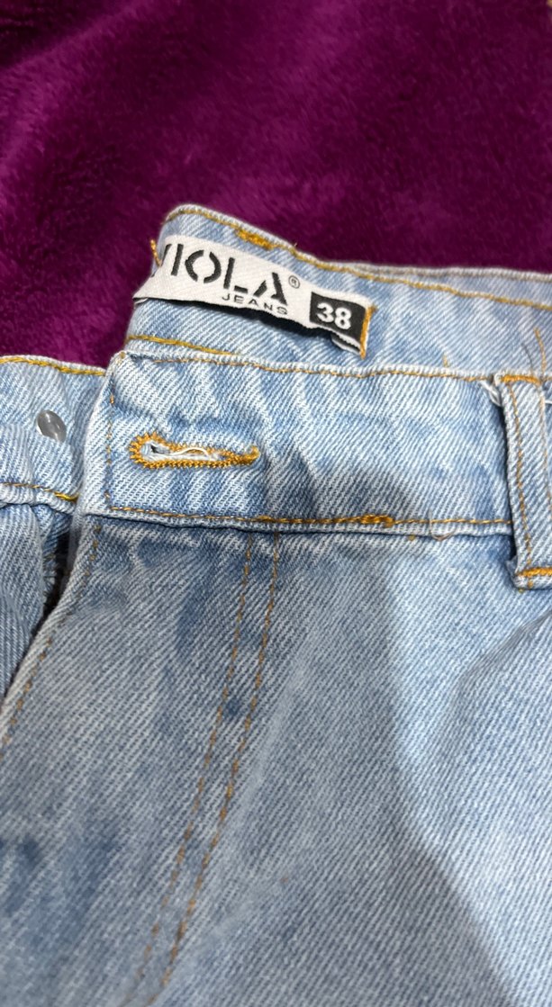 Mavi Düğmeli Gevşek Kesim Kadın Kot Pantolon - Görsel 2