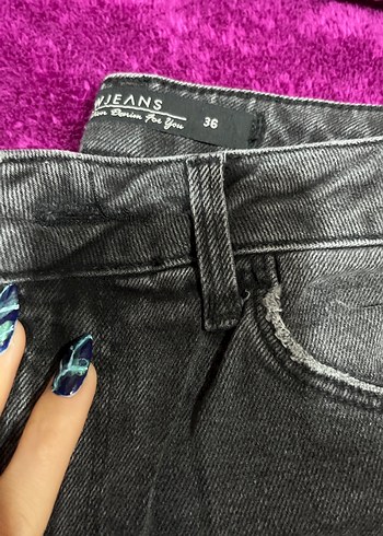 Gri Baskılı Bol Kesim Denim Pantolon - Görsel 2