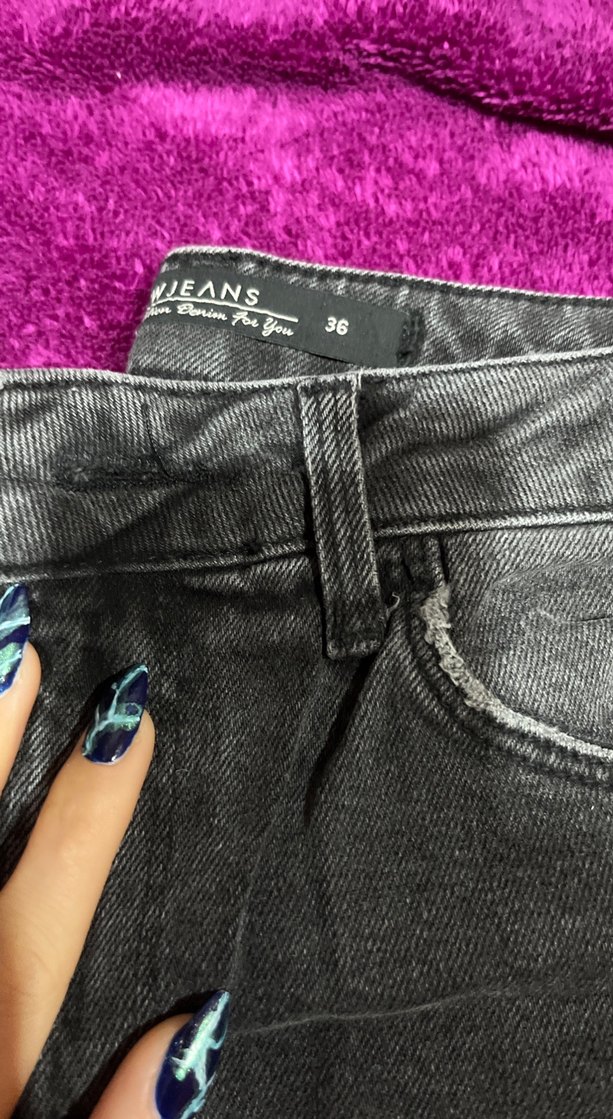 Gri Baskılı Bol Kesim Denim Pantolon - Görsel 2