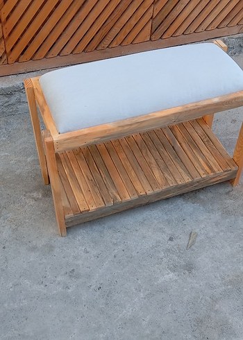 Bej Minderli Ahşap puf - Görsel 5