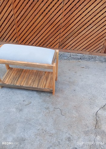 Bej Minderli Ahşap puf - Görsel 7