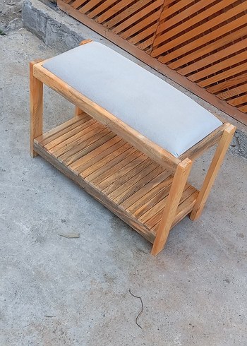  Beden Bej Minderli Ahşap puf