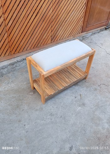 Bej Minderli Ahşap puf - Görsel 10