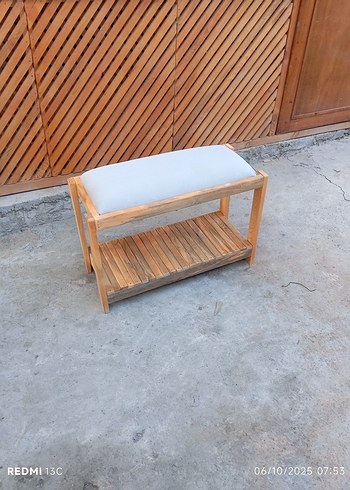 Bej Minderli Ahşap puf - Görsel 11