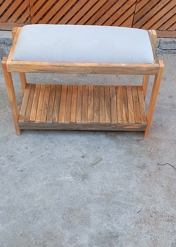 Diğer Bej Minderli Ahşap puf