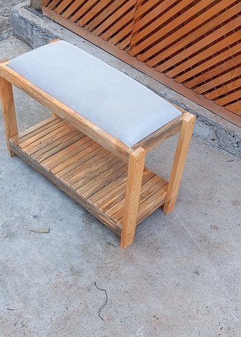 Bej Minderli Ahşap puf - Görsel 6