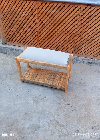 Bej Minderli Ahşap puf - Görsel 8