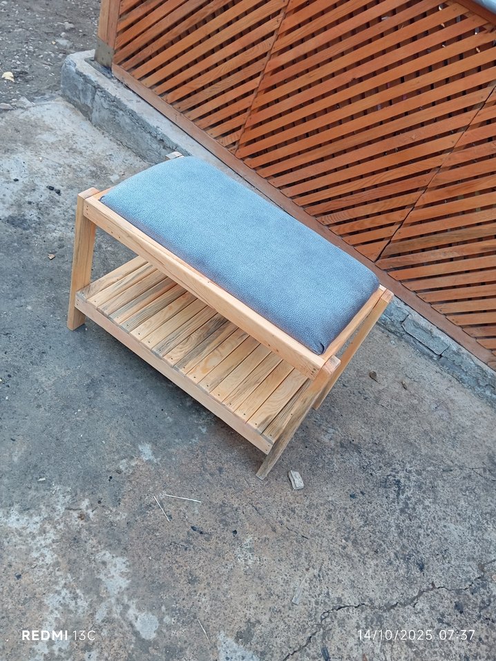 Gri ahşap puf - Görsel 4