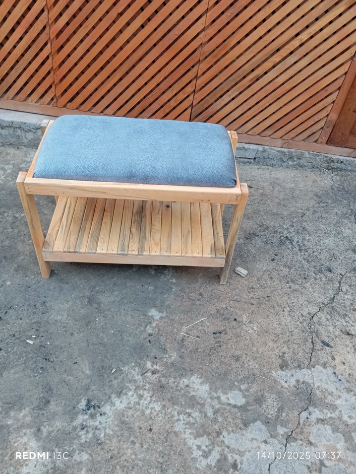 Gri ahşap puf - Görsel 2