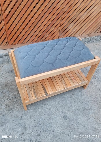 ahşap puf gri - Görsel 3