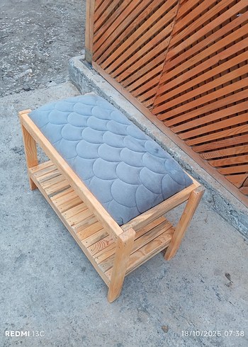 ahşap puf gri - Görsel 5