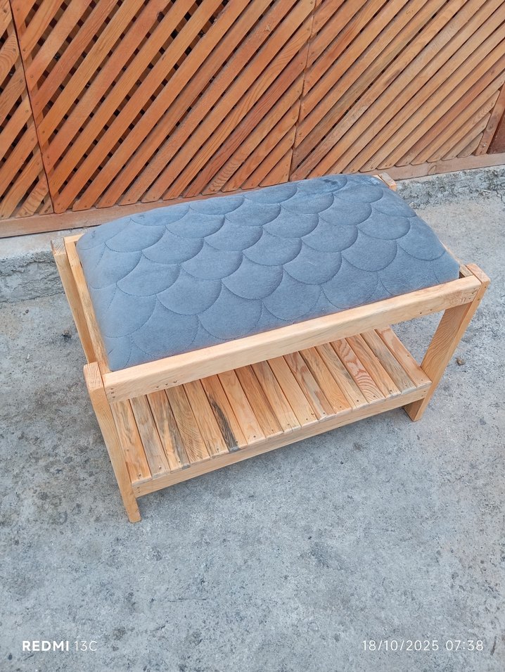 ahşap puf gri - Görsel 3