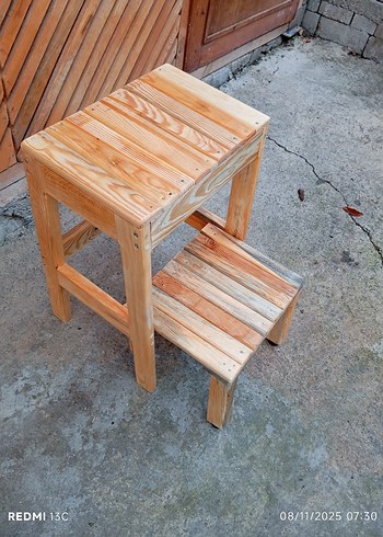 Bej Ahşap Basamak Taburesi - Görsel 2