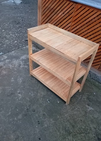 Bej Parlak Ahşap Raflı Dolap Düzenleyici - Görsel 4