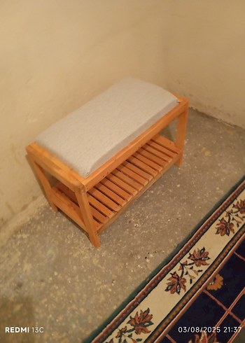 Beden Renk Bej Minderli Ahşap Ayakkabılık ve Oturak