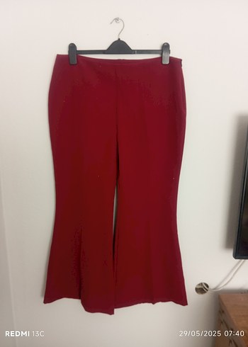 Diğer Bordo Piliseli Midi Kumaş Pantolon