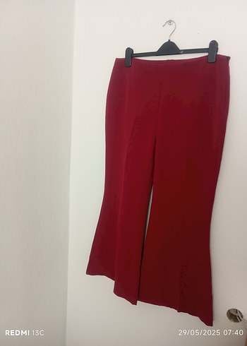 46 Beden Bordo Piliseli Midi Kumaş Pantolon