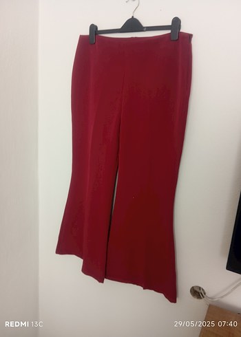 46 Beden bordo Renk Bordo Piliseli Midi Kumaş Pantolon