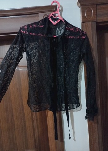 m Beden siyah Renk Dantel Detaylı Siyah Gotik Bluz