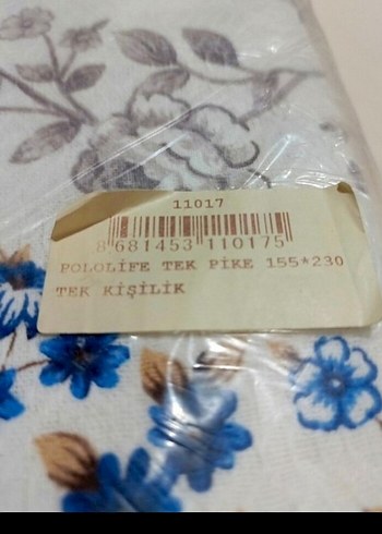 Mavi Çiçek Desenli Beyaz Tek Kişilik Pike - Görsel 2