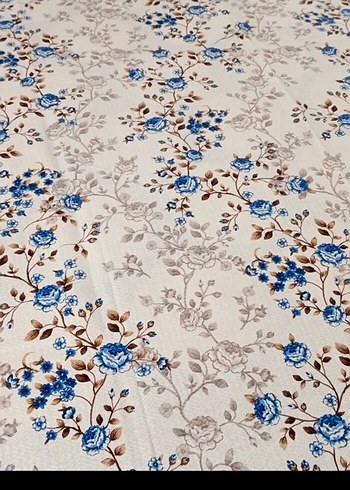 Mavi Çiçek Desenli Beyaz Tek Kişilik Pike - Görsel 3