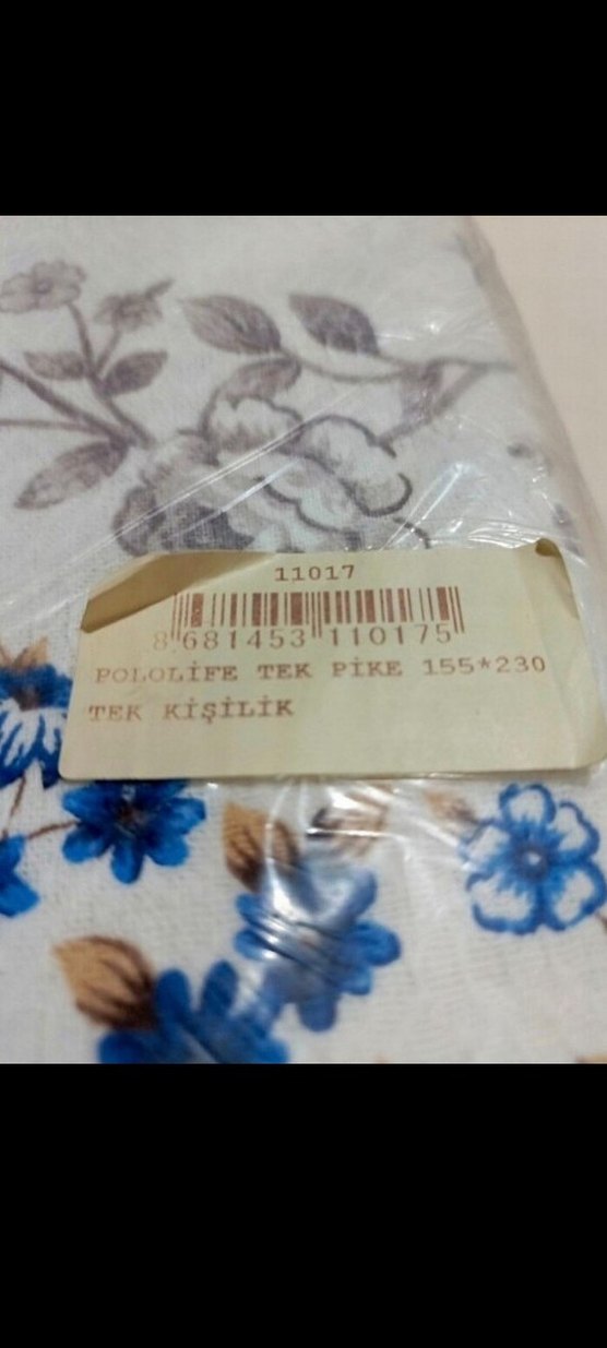 Mavi Çiçek Desenli Beyaz Tek Kişilik Pike - Görsel 2