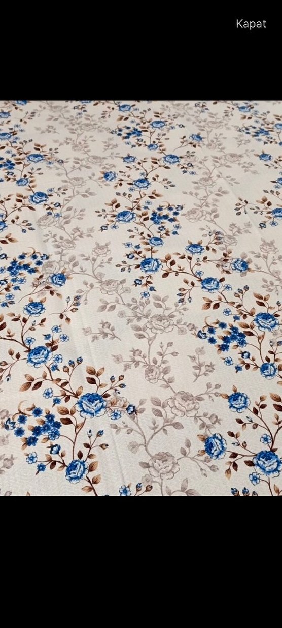 Mavi Çiçek Desenli Beyaz Tek Kişilik Pike - Görsel 3