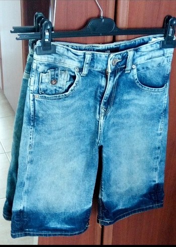 Erkek çocuk kot Şort Loose Fit Kemerli Mavi