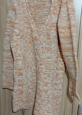 V Yaka Bohem Kadın Uzun Triko Kazak - Görsel 2