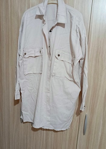 Düğmeli Beyaz Keten Kadın Gömlek - Görsel 2