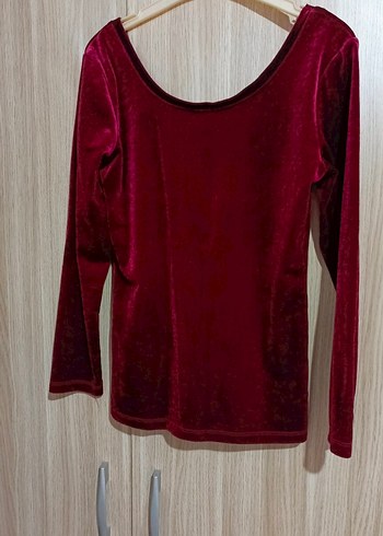 Bordo Kadife Uzun Kollu Kadın Bluz - Görsel 4