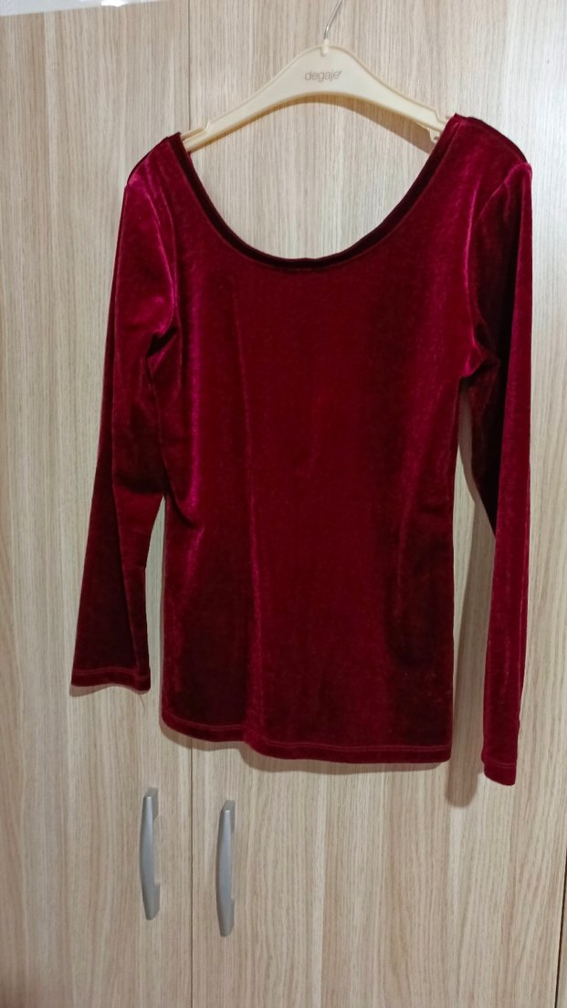 Bordo Kadife Uzun Kollu Kadın Bluz - Görsel 2