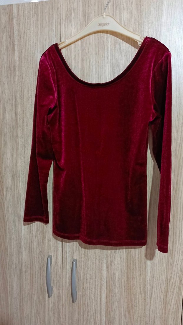 Bordo Kadife Uzun Kollu Kadın Bluz - Görsel 4