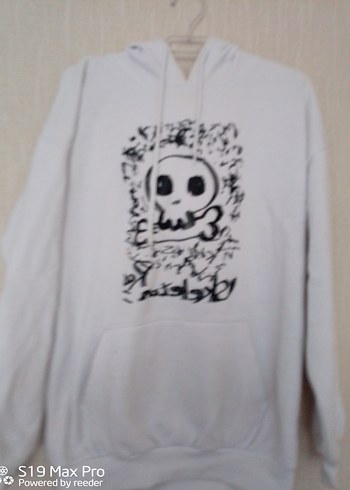 Beyaz Kapüşonlu Punk Tarzı Sweatshirt