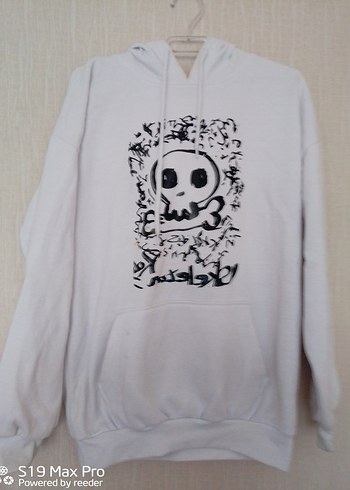 38 Beden Beyaz Kapüşonlu Punk Tarzı Sweatshirt