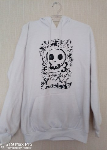 38 Beden beyaz Renk Beyaz Kapüşonlu Punk Tarzı Sweatshirt