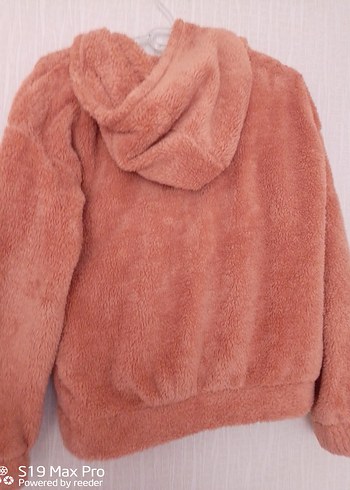 34 Beden camel Renk Kapüşonlu Bej Peluş Kadın Sweatshirt