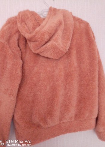 34 Beden Kapüşonlu Bej Peluş Kadın Sweatshirt
