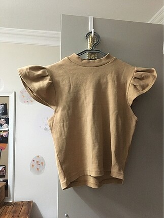 Camel crop örme bluz
