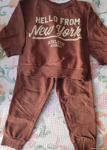 Kız Çocuk Kahverengi Baskılı Sweatshirt ve Eşofman